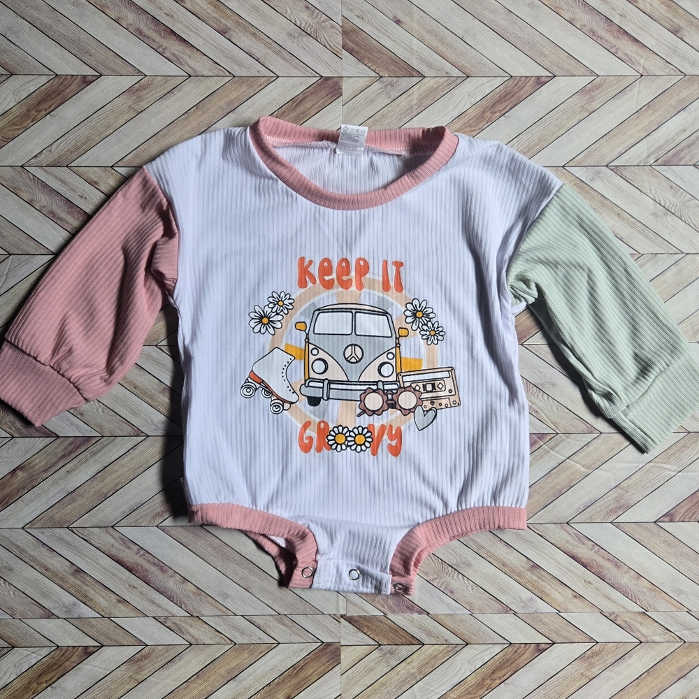 Baby Girl Ribbed Knit Sweater Romper Long Sleeve Colorblock One Piece 12-18M
